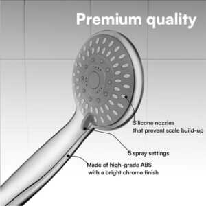 Adjustable Shower Head with High Pressure - Universal Handheld Showerhead with 5 Different Spray Modes - Powerful Chrome Replacement - for Low Water Pressure