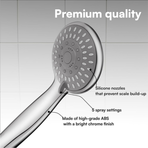 Adjustable Shower Head with High Pressure - Universal Handheld Showerhead with 5 Different Spray Modes - Powerful Chrome Replacement - for Low Water Pressure