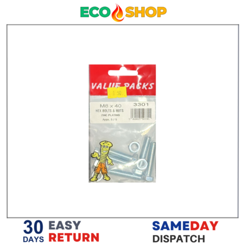 M8 X 40 Hex Bolts & Nuts Zinc Plating
